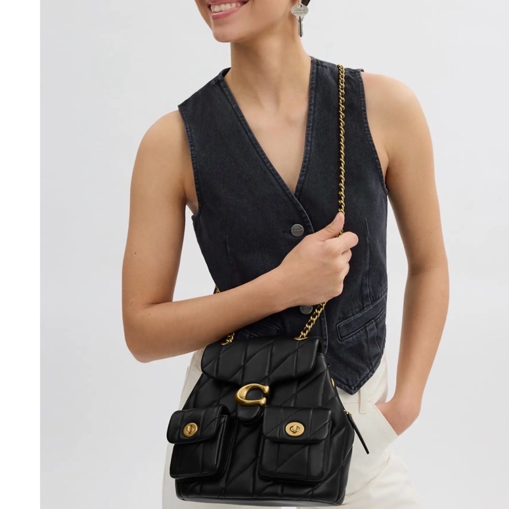 COACH Black Quilted Leather C Backpack with Gold Hardware - Picture 4 of 9
